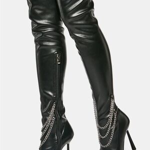 Black OTK Boots with Chain Detail